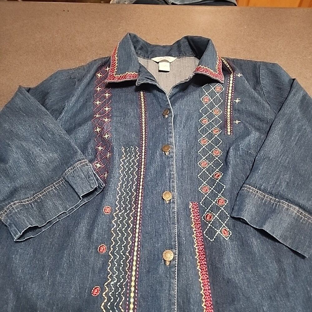 Women's Embroidered Denim Top Sz 18W 3/4 sleeve City Blues By Koret